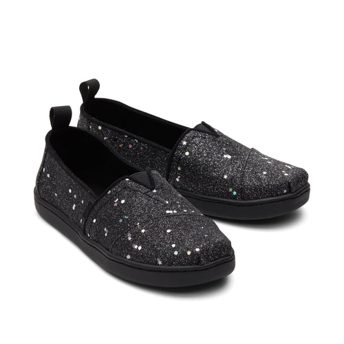 Youth Alpargata Black Cosmic Glitter Kids Shoe Front View