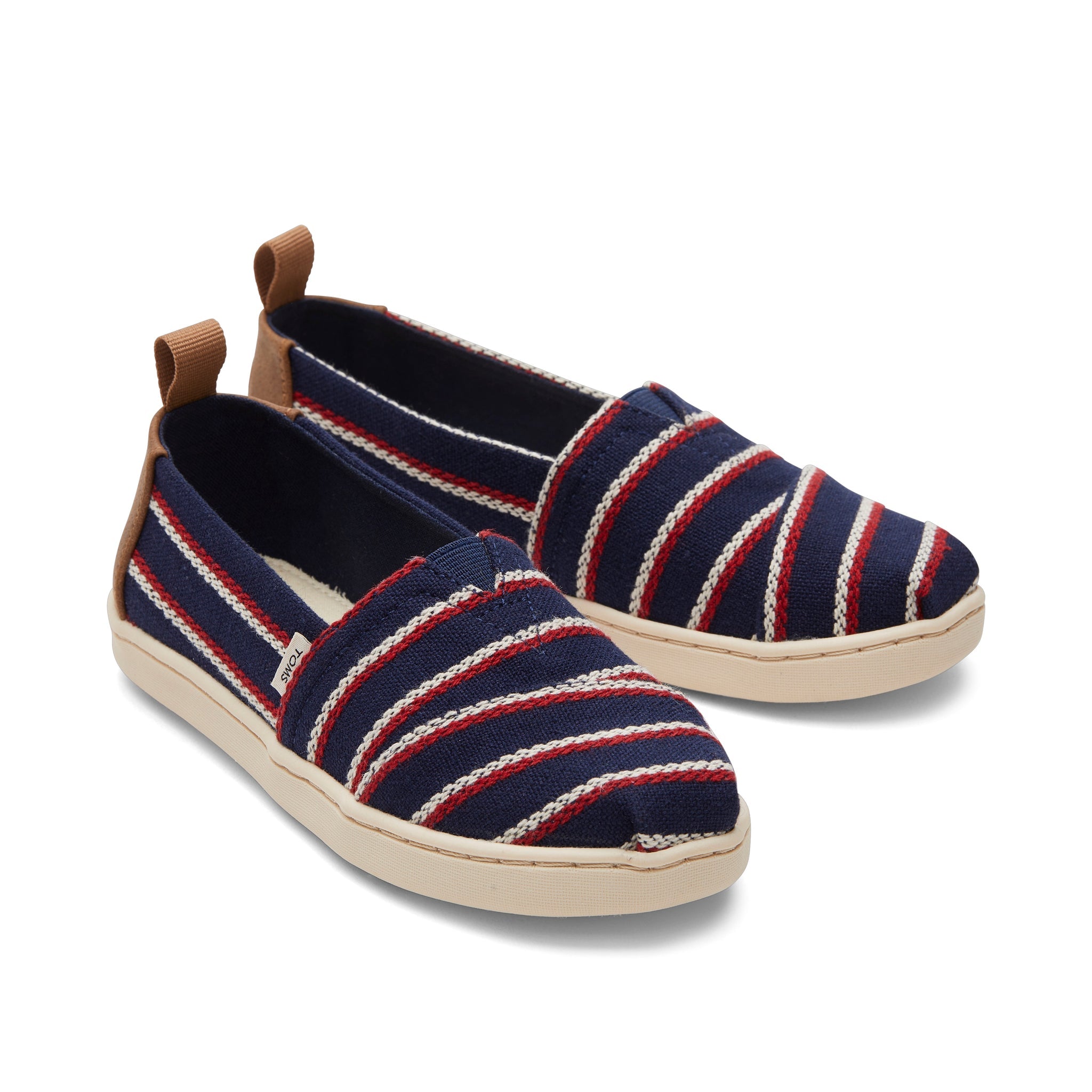 Youth Alpargata Navy Woven Stripes Kids Shoe Front View