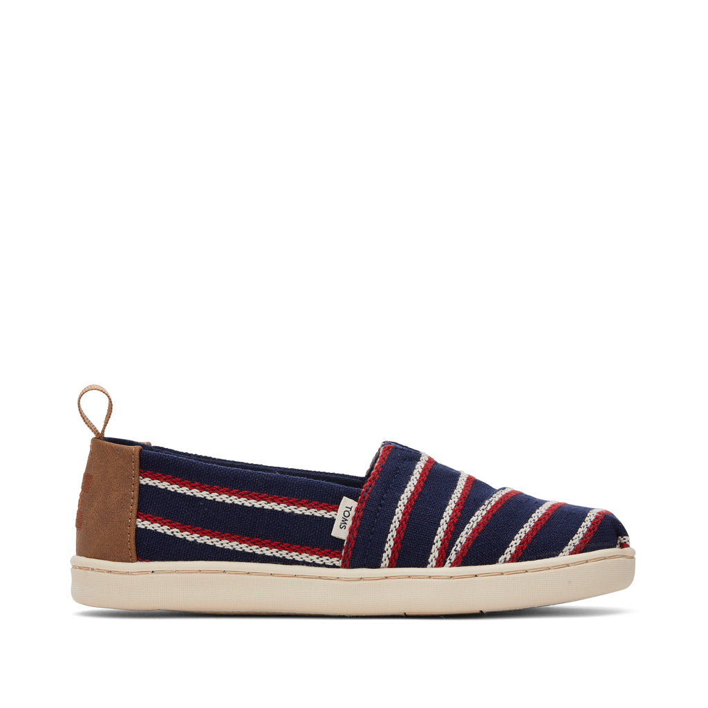 Youth Alpargata Navy Woven Stripes Kids Shoe Side View