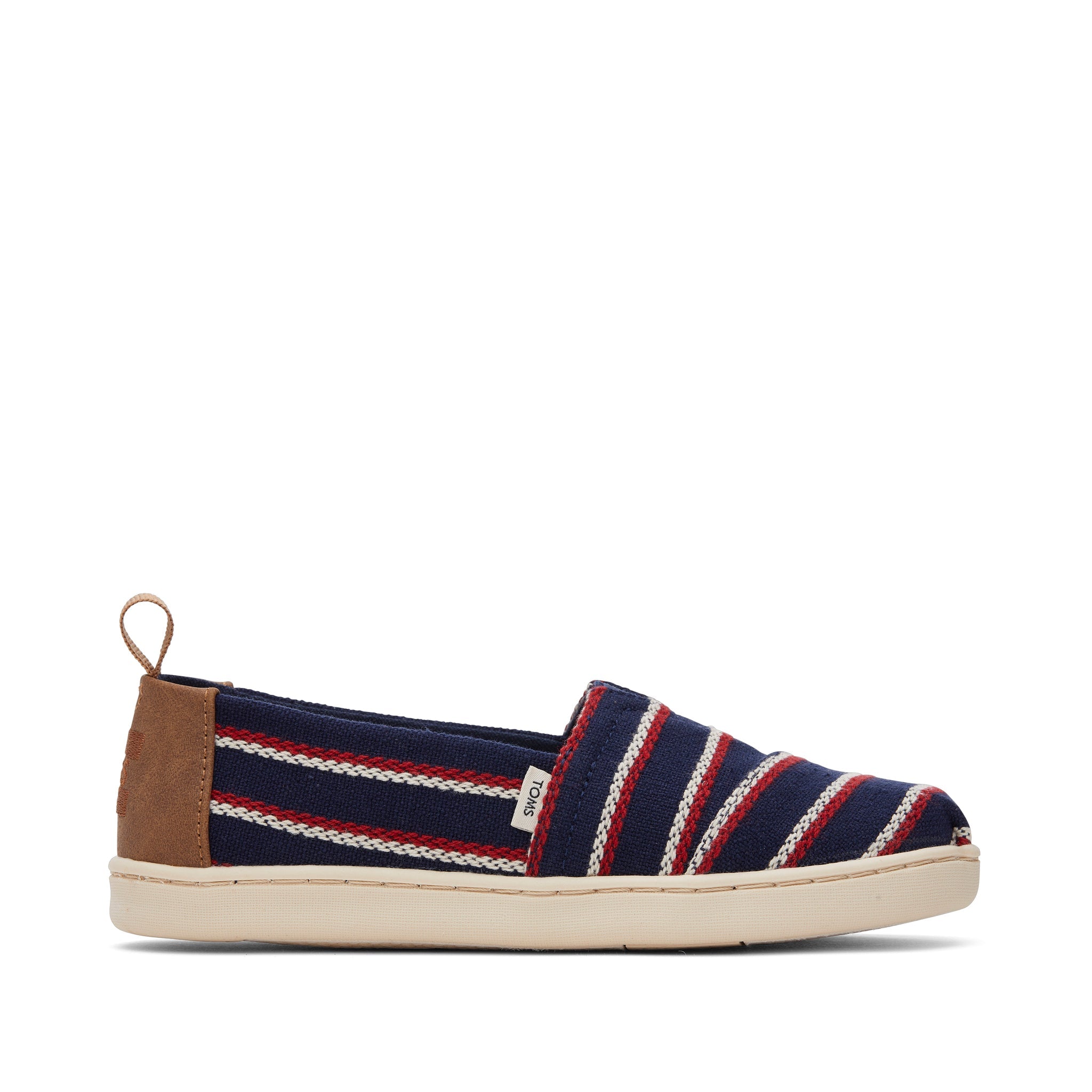Youth Alpargata Navy Woven Stripes Kids Shoe Side View