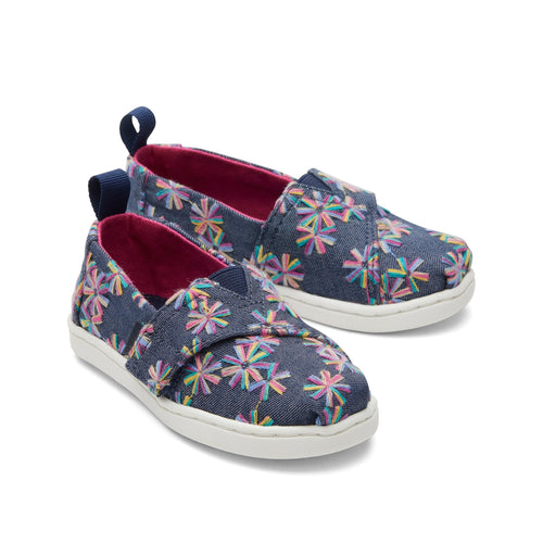 Alpargata Navy Embroidered Floral Toddler Shoe Front View