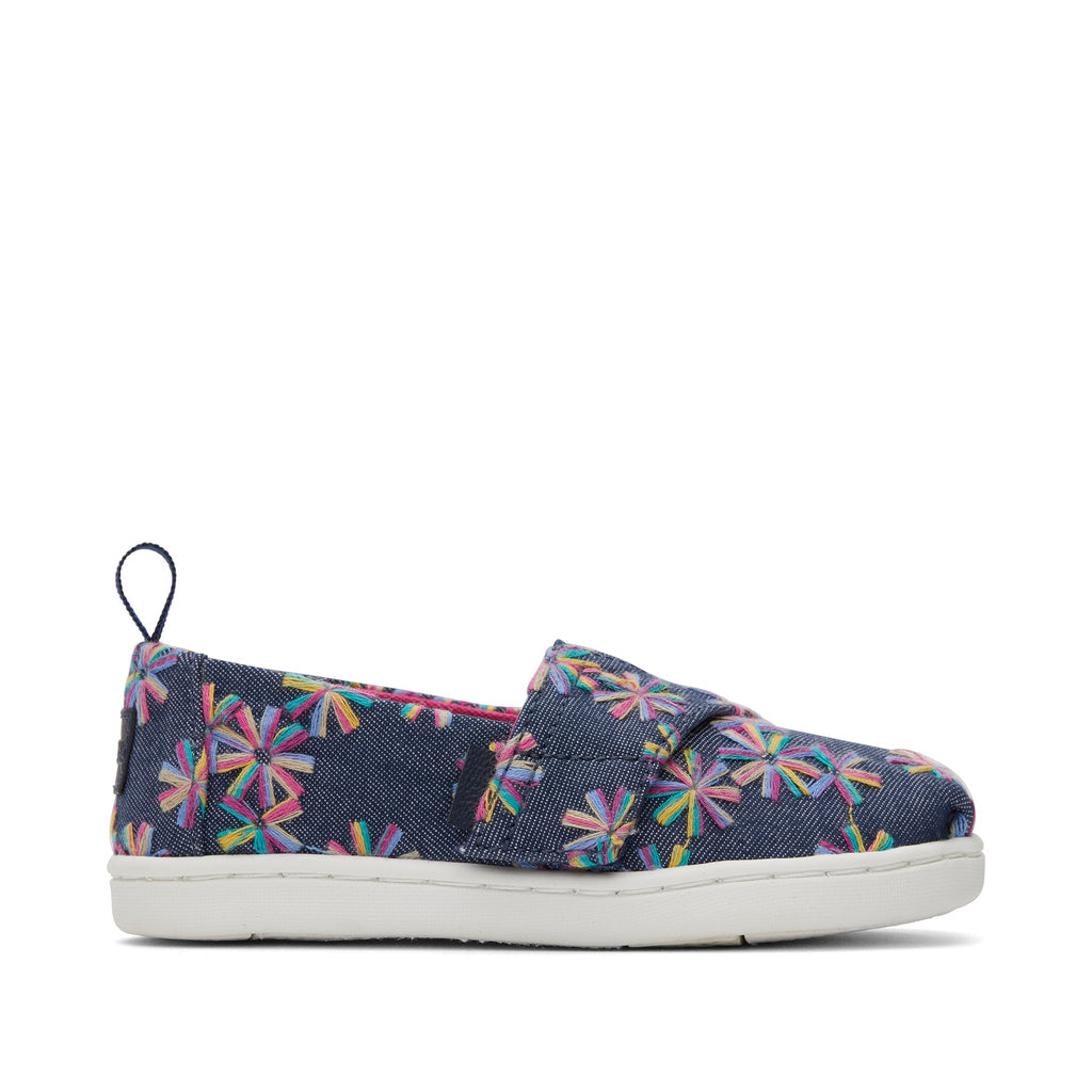 Alpargata Navy Embroidered Floral Toddler Shoe Side View