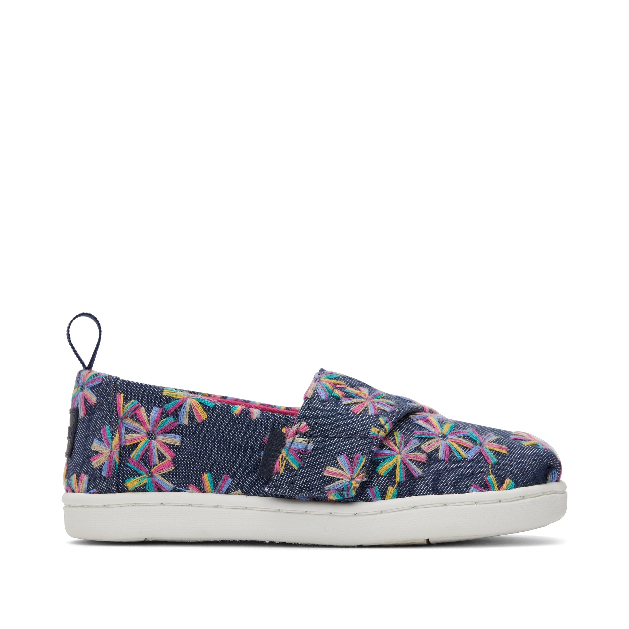 Alpargata Navy Embroidered Floral Toddler Shoe Side View