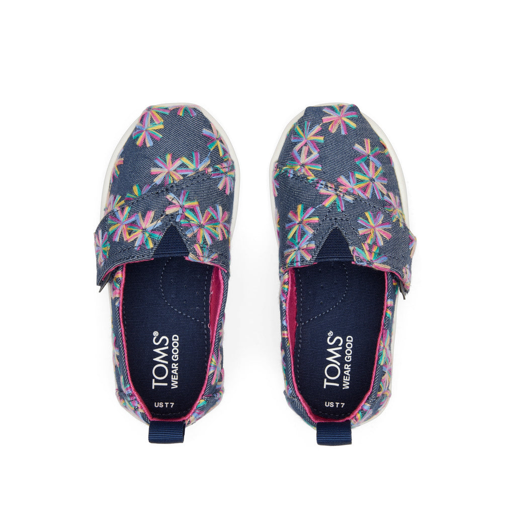 Alpargata Navy Embroidered Floral Toddler Shoe Top View