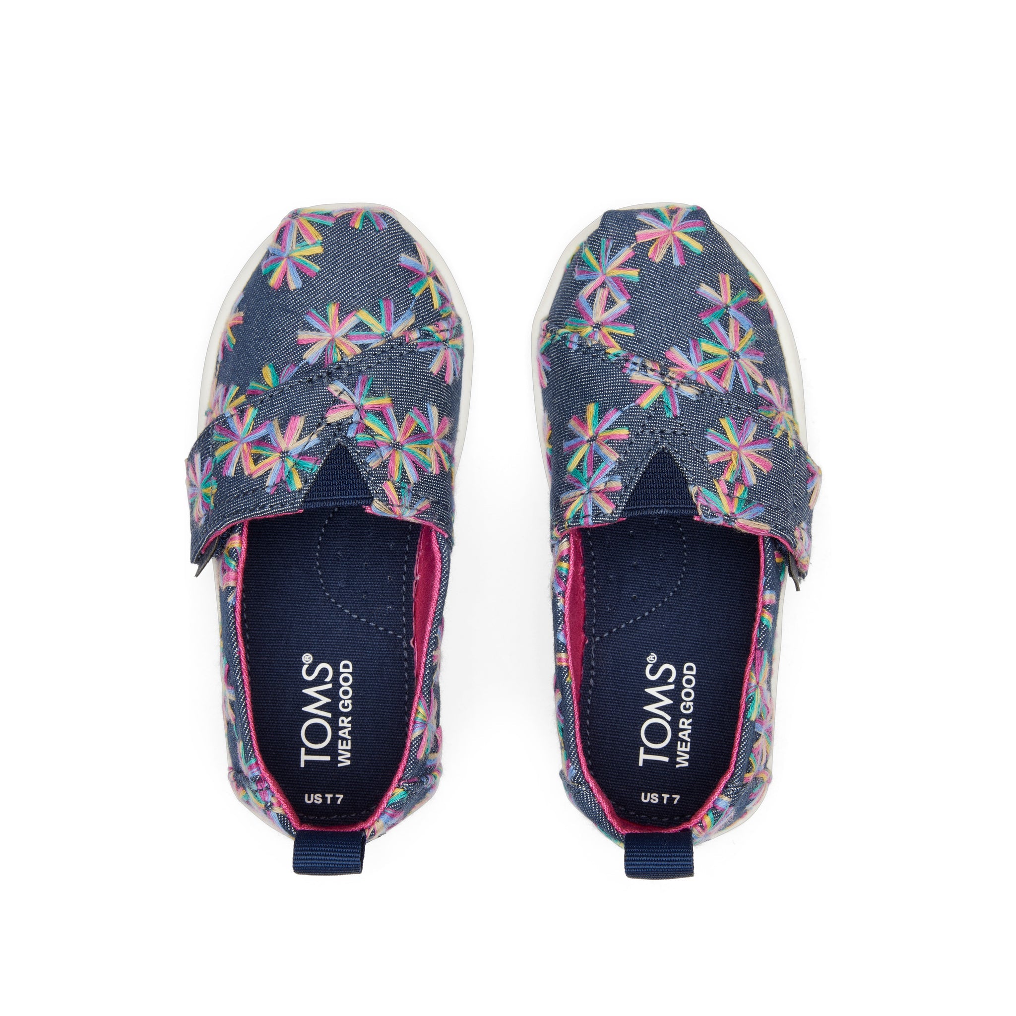 Alpargata Navy Embroidered Floral Toddler Shoe Top View