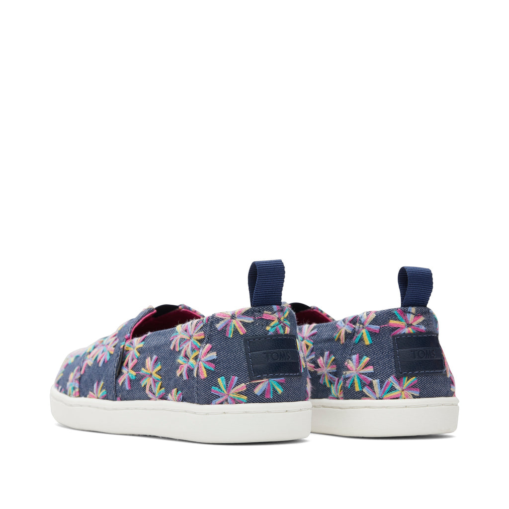 Youth Alpargata Navy Embroidered Floral Kids Shoe Back View