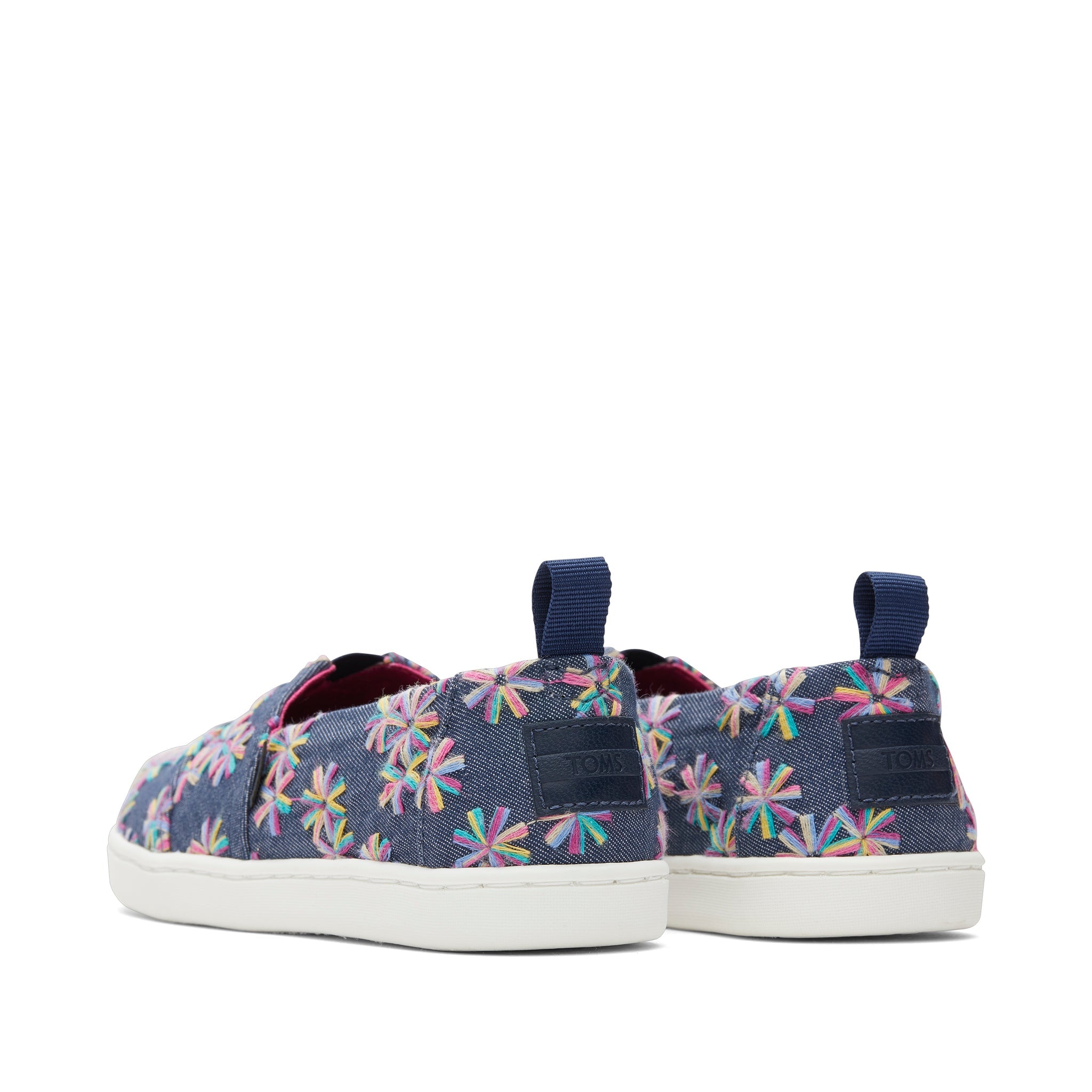 Youth Alpargata Navy Embroidered Floral Kids Shoe Back View