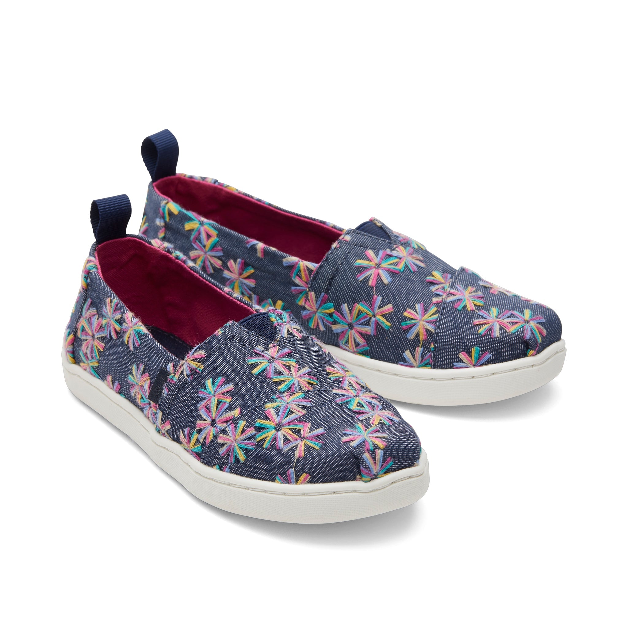 Youth Alpargata Navy Embroidered Floral Kids Shoe Front View