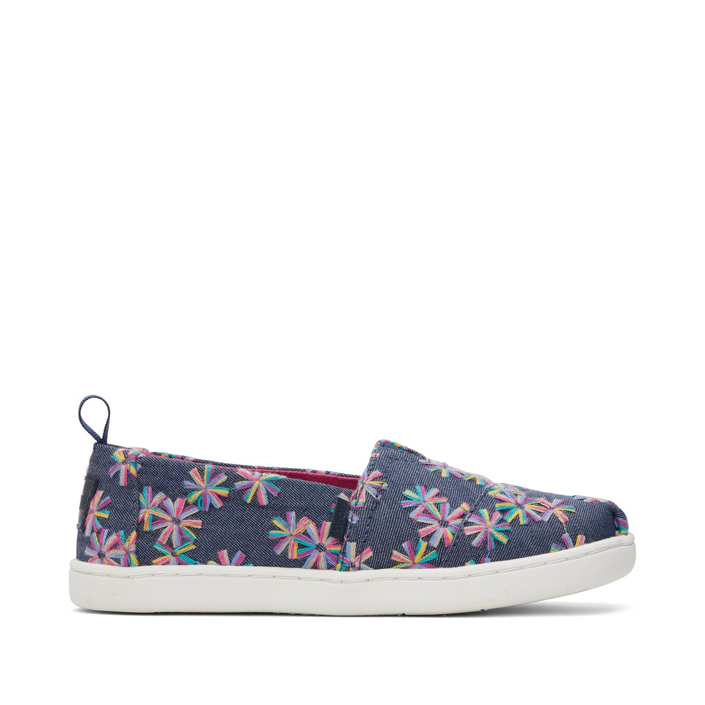 Youth Alpargata Navy Embroidered Floral Kids Shoe Side View