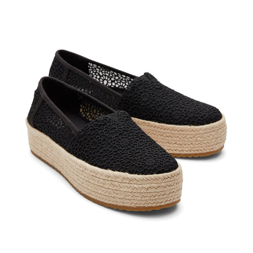 Valencia Black Moroccan Crochet Platform Espadrille Front View