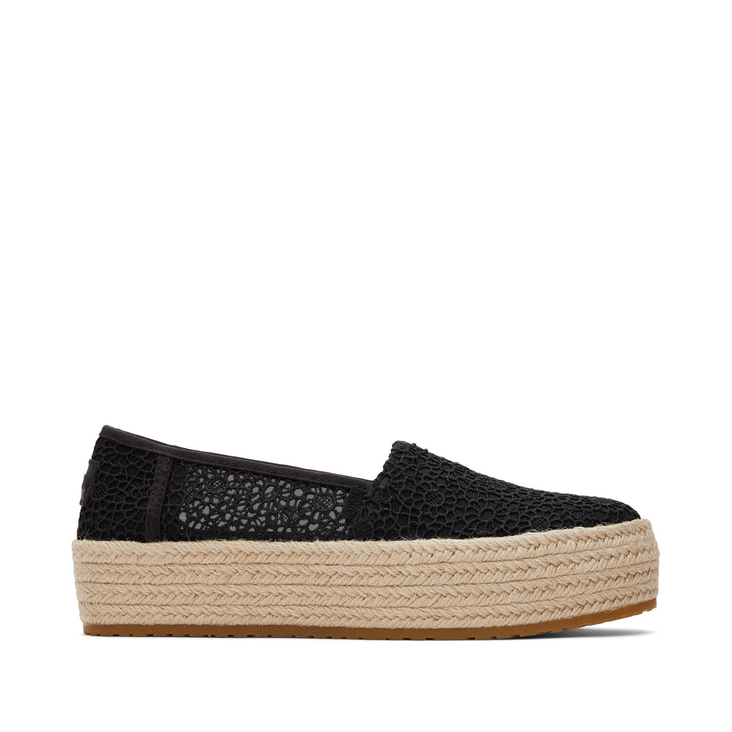 Valencia Black Moroccan Crochet Platform Espadrille Side View