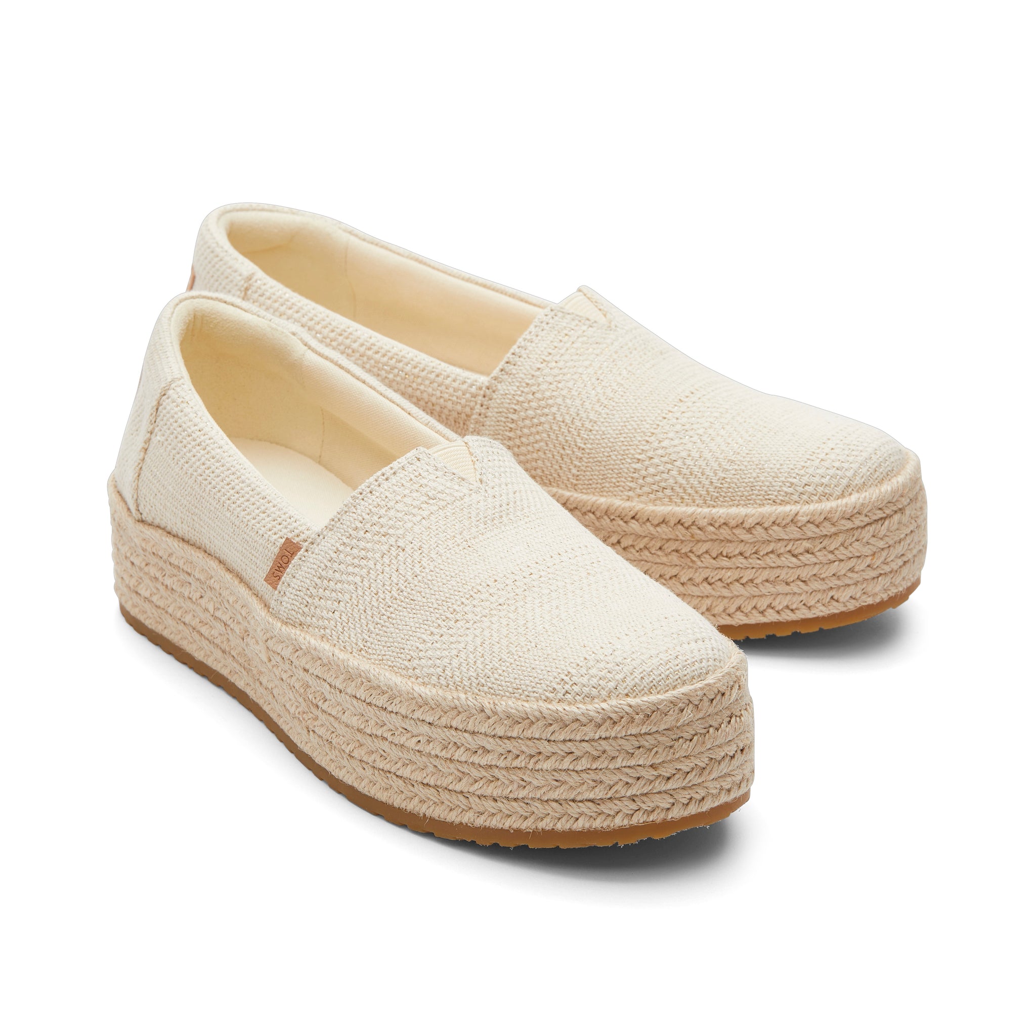 Valencia Platform Espadrille - Natural Undyed Metallic Linen Stripe  Front View