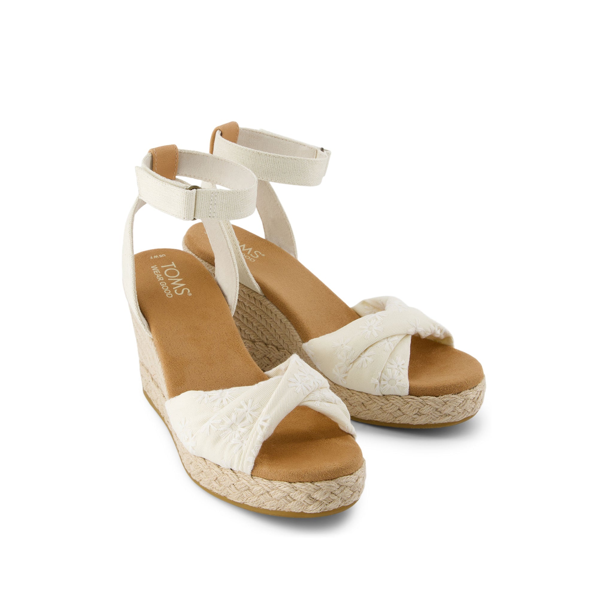 Marisela Floral Embroidered Wedge Sandal Front View