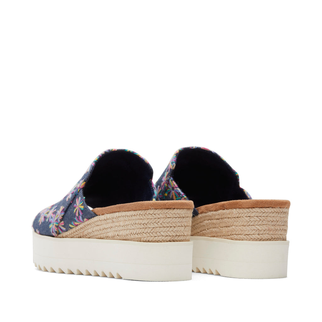 Diana Mule Blue Embroidered Floral Sandal Back View