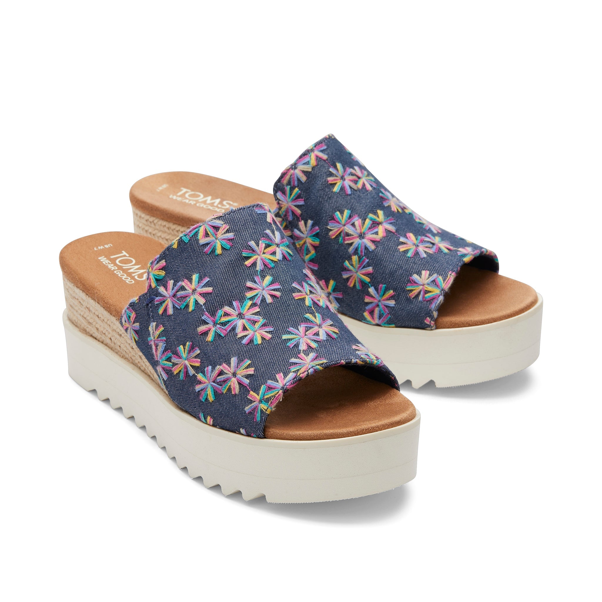 Diana Mule Blue Embroidered Floral Sandal Front View