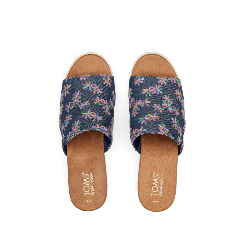 Diana Mule Blue Embroidered Floral Sandal Top View