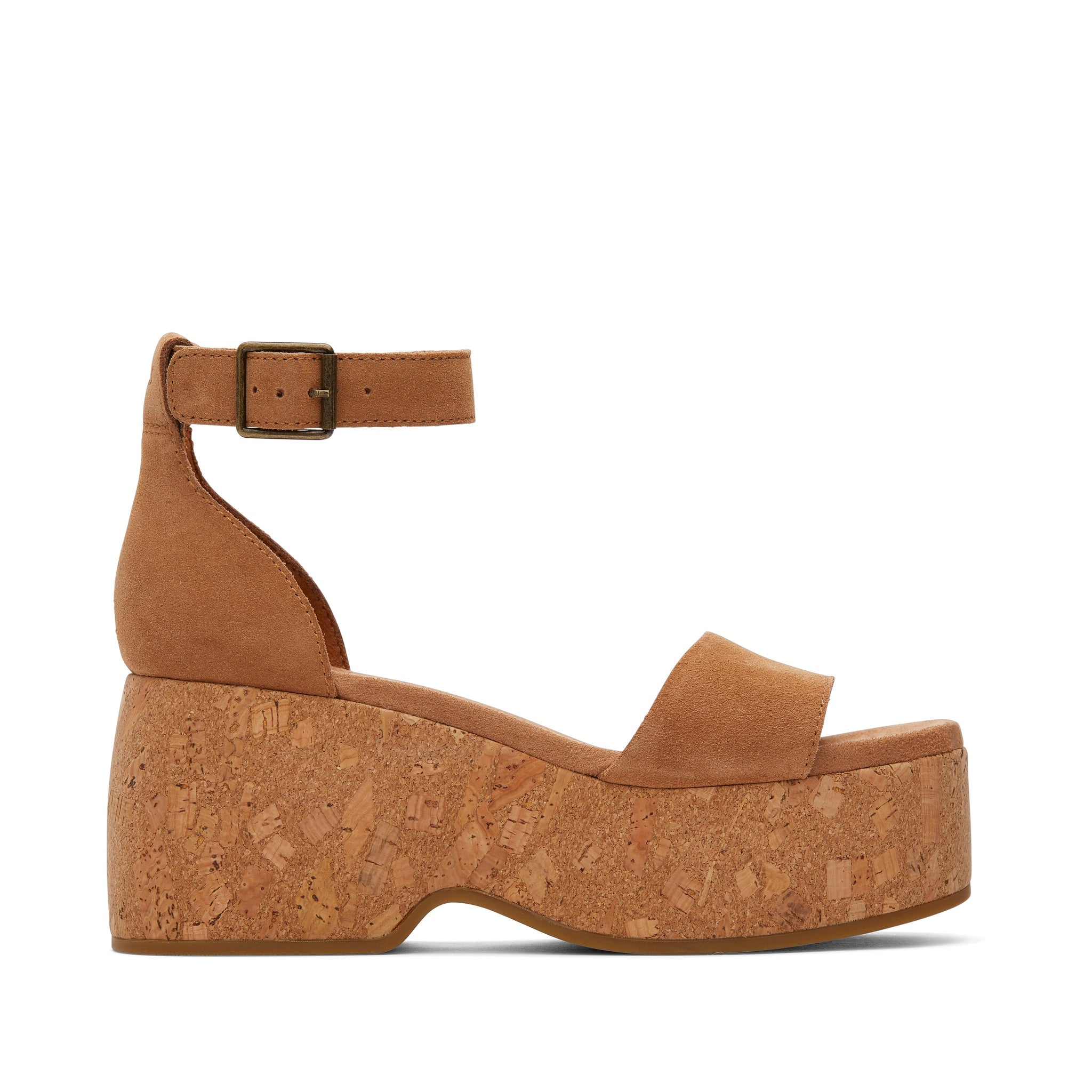Laila Tan Suede Platform Cork Sandal Side View