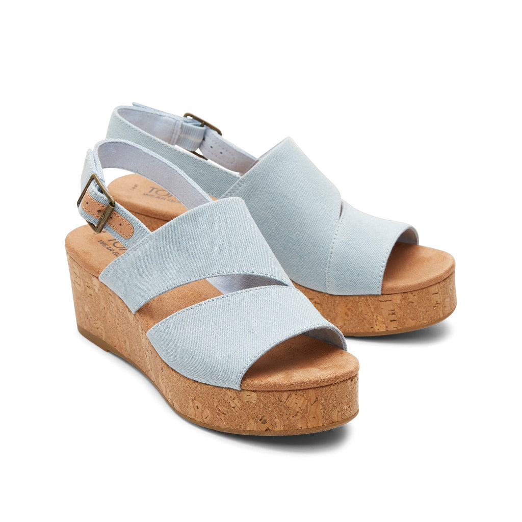 Claudine Blue Denim Wedge Sandal Front View