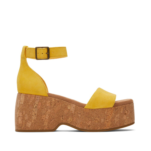 Laila Yellow Suede Platform Cork Sandal Side View