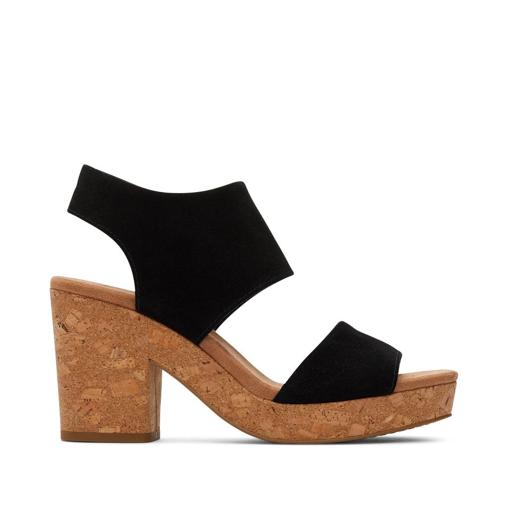 Majorca Black Suede Platform Cork Sandal Side View