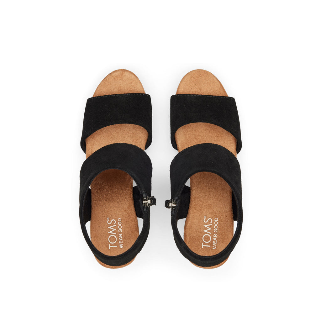 Majorca Black Suede Platform Cork Sandal Top View