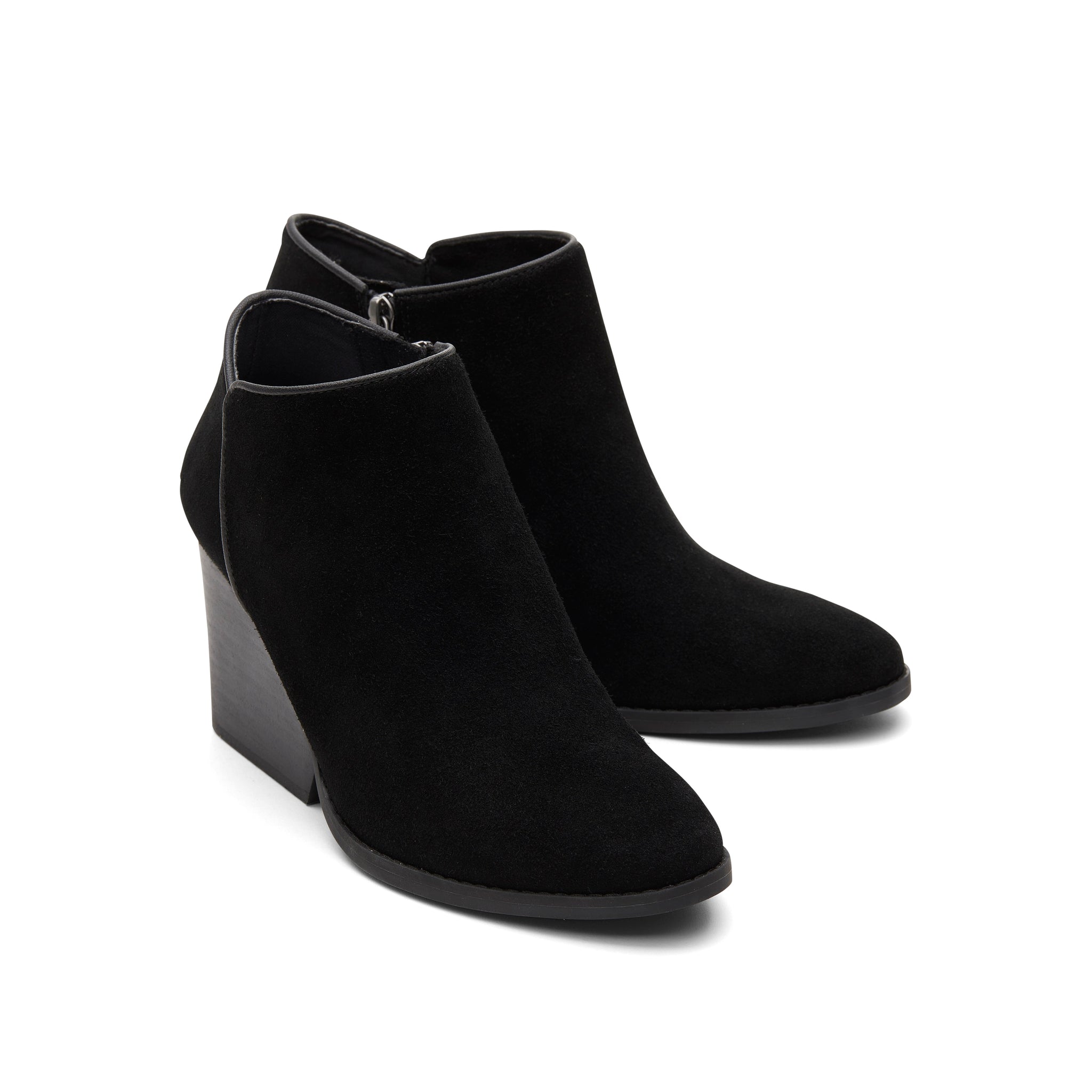 Hadley Black Suede Heeled Boot Front View