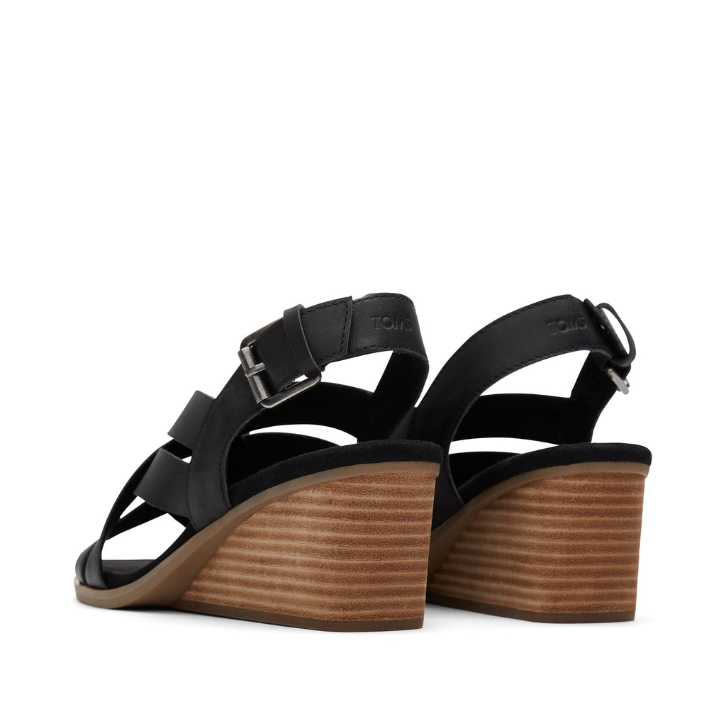 Gracie Black Leather Wedge Sandal Back View