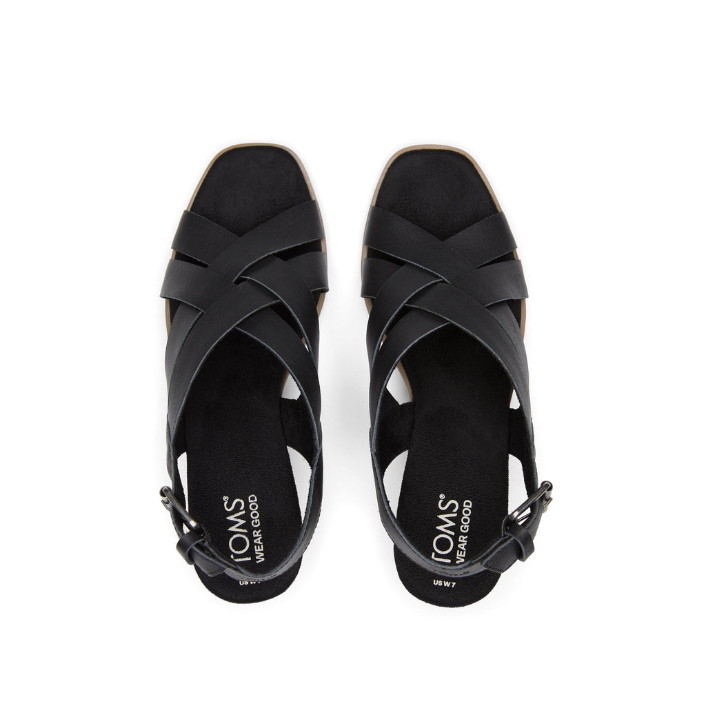 Gracie Black Leather Wedge Sandal Top View