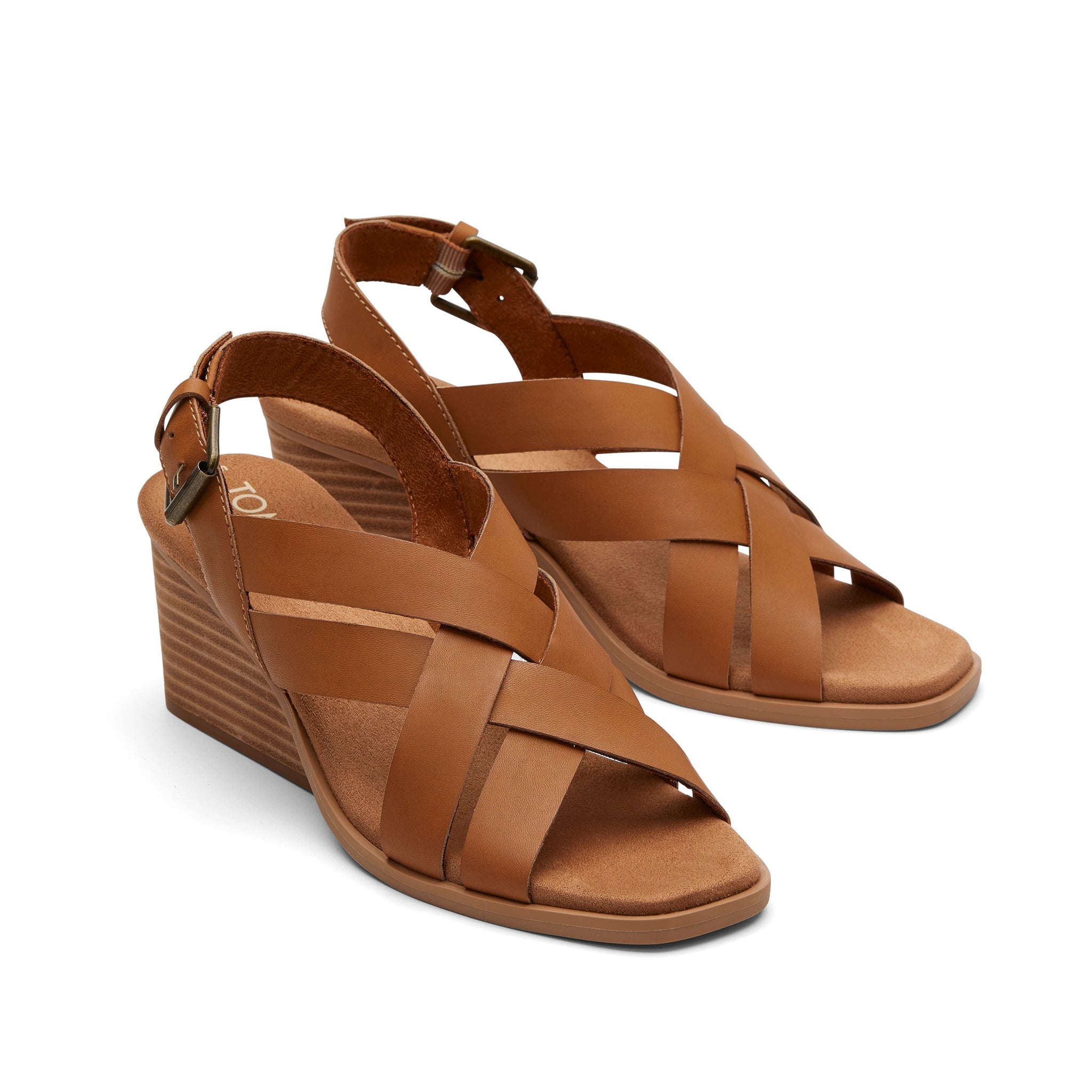 Gracie Tan Leather Wedge Sandal Front View