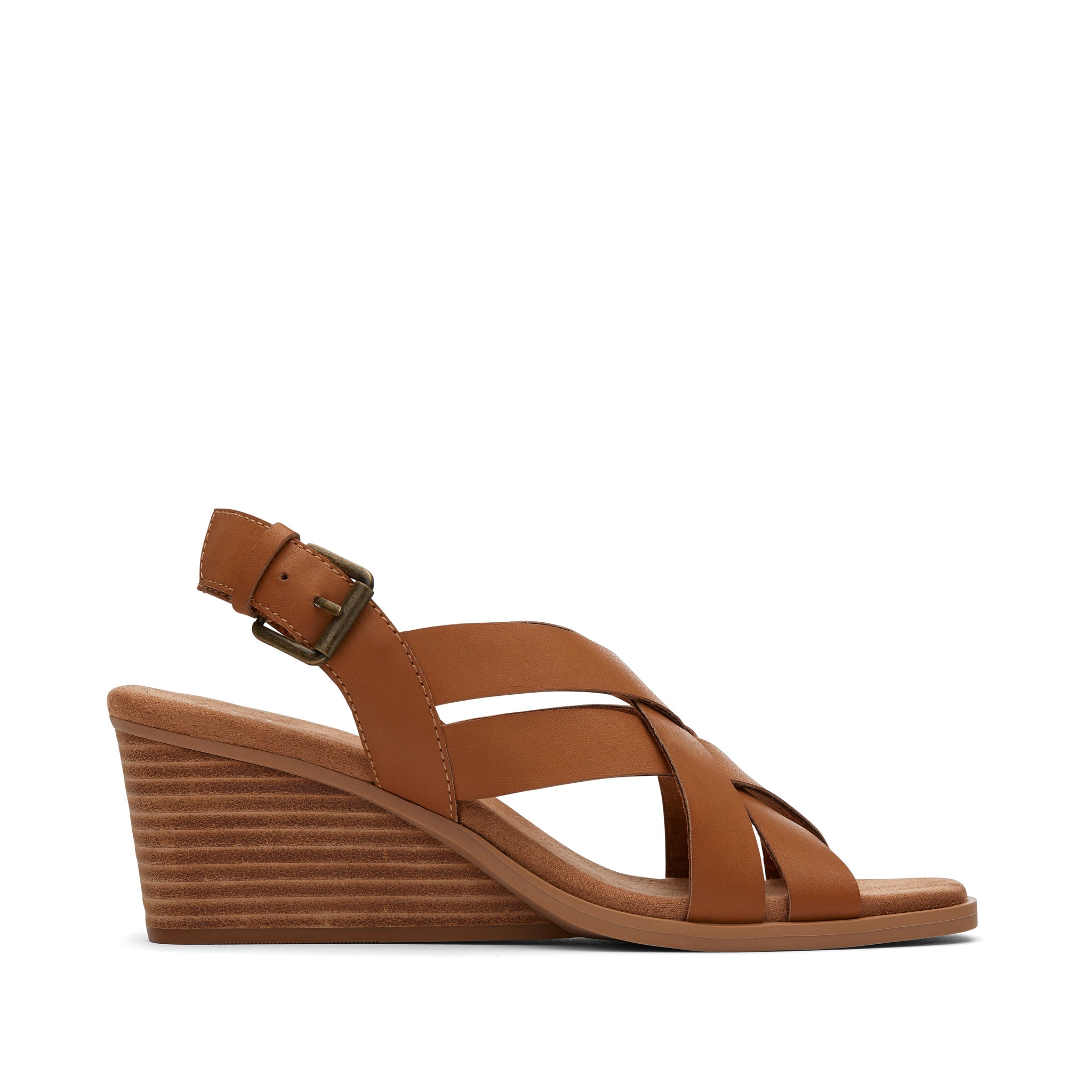 Gracie Tan Leather Wedge Sandal Side View