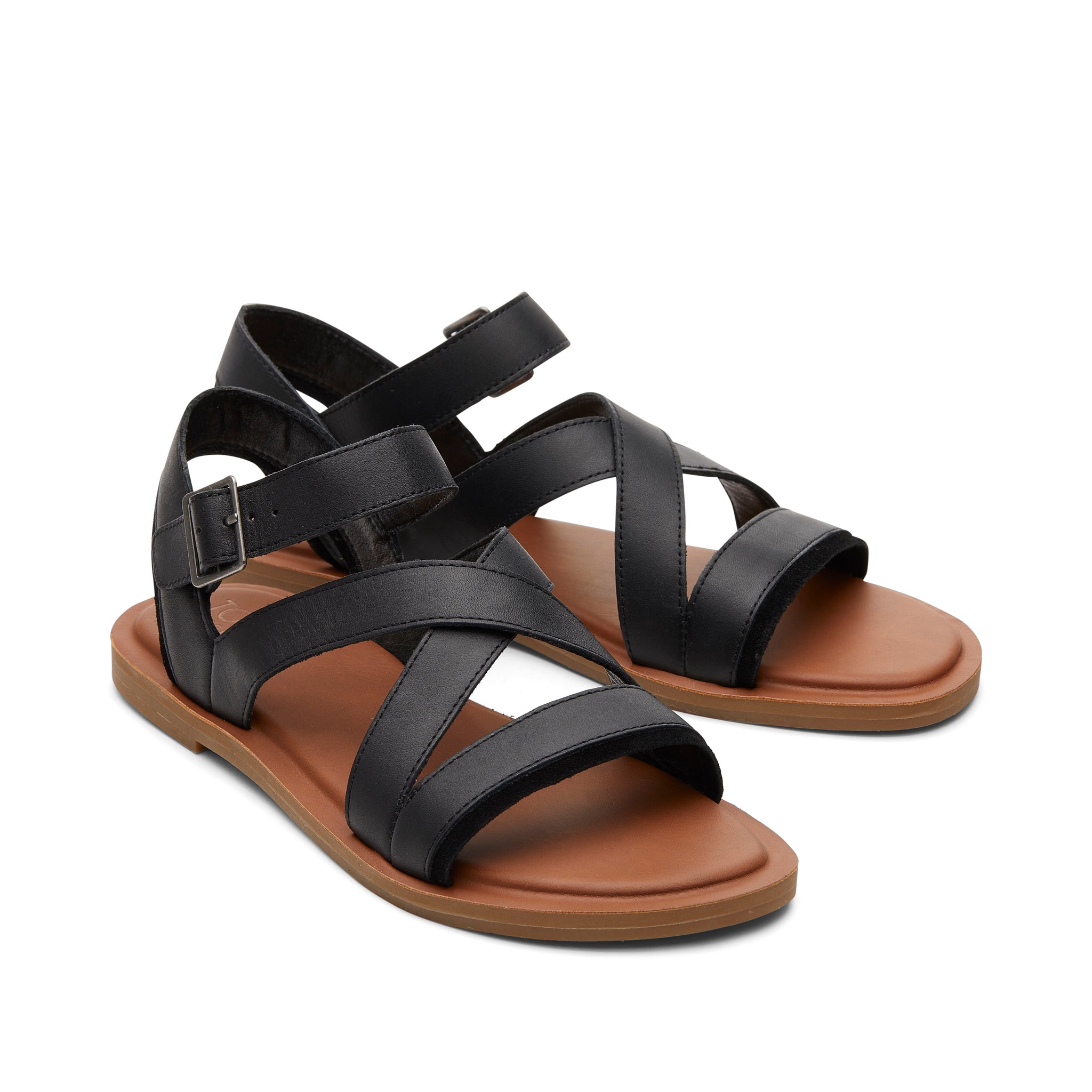 Sloane Black Leather Strappy Sandal Front View
