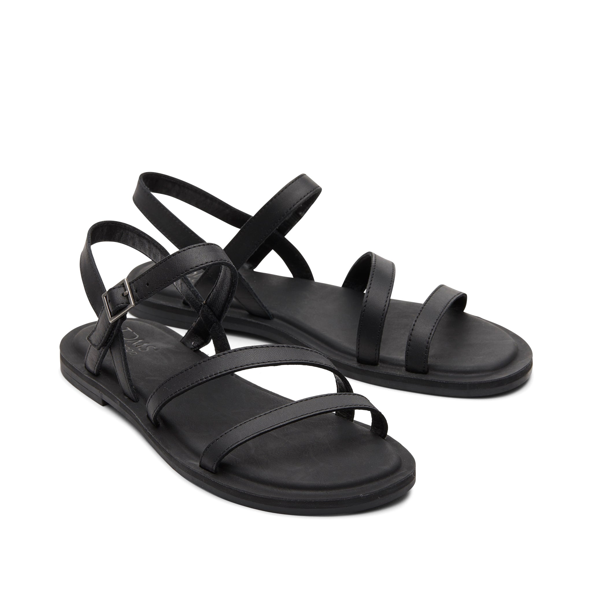 Kira Black Leather Strappy Sandal Front View