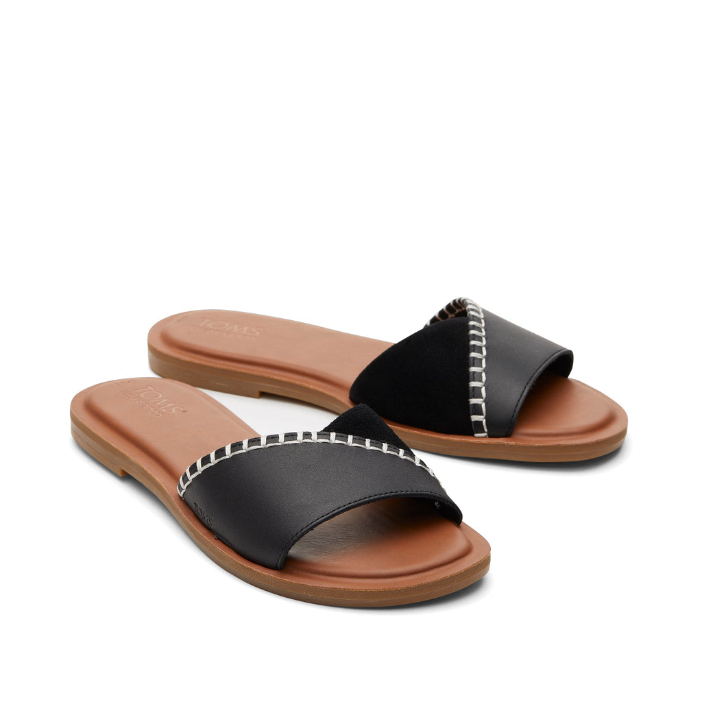 Shea Black Leather Slide Sandal Front View