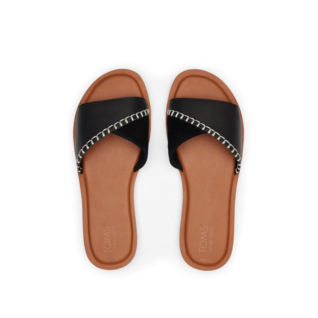 Shea Black Leather Slide Sandal Top View
