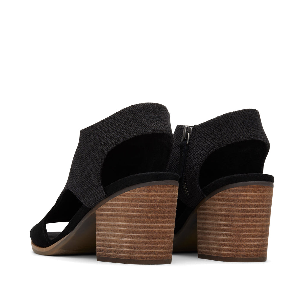 Eliana Black Suede Heeled Sandal Back View