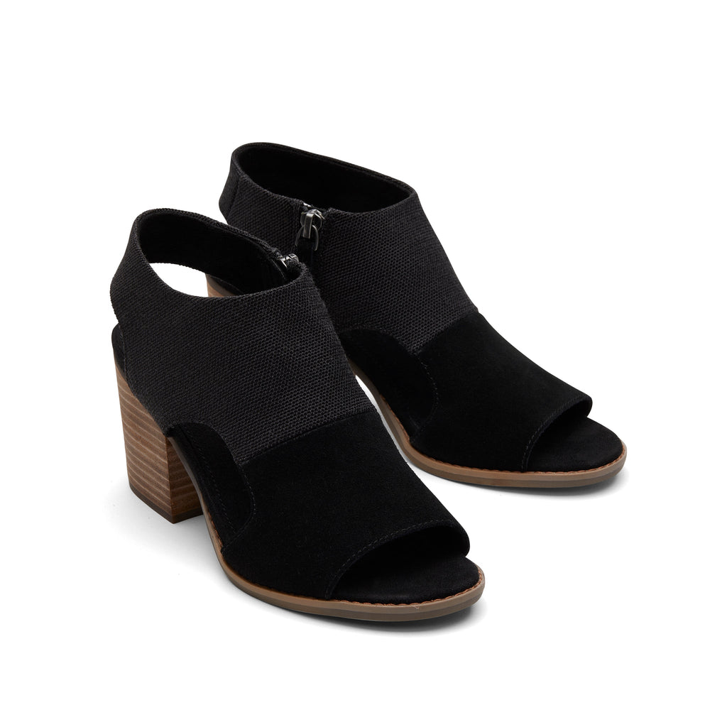 Eliana Black Suede Heeled Sandal Front View