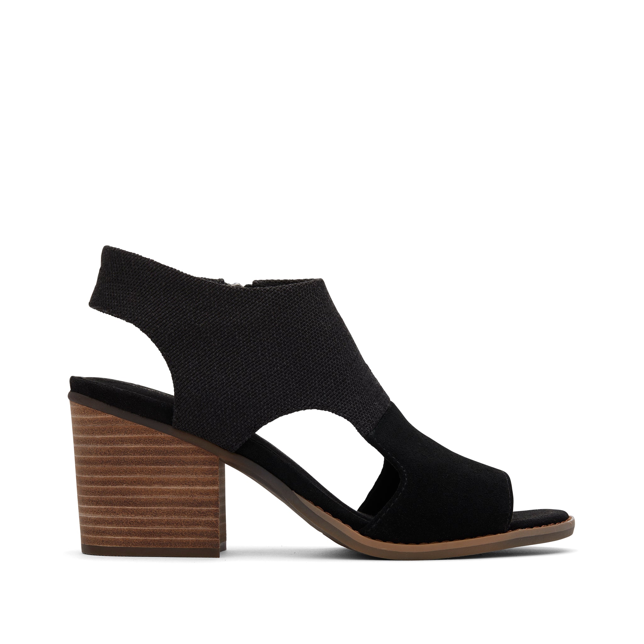 Eliana Black Suede Heeled Sandal Side View