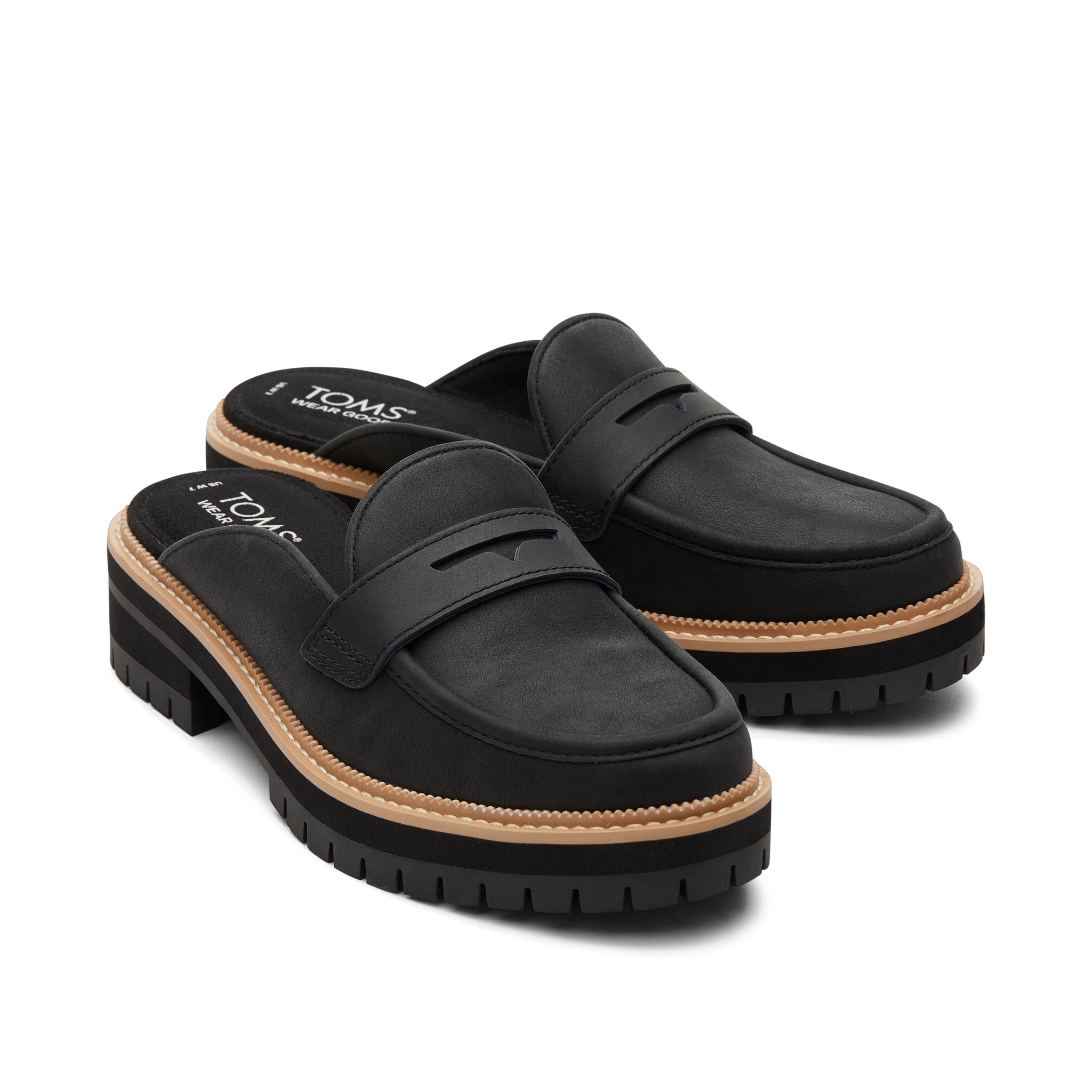 Cara Mule Black Leather Loafer Front View