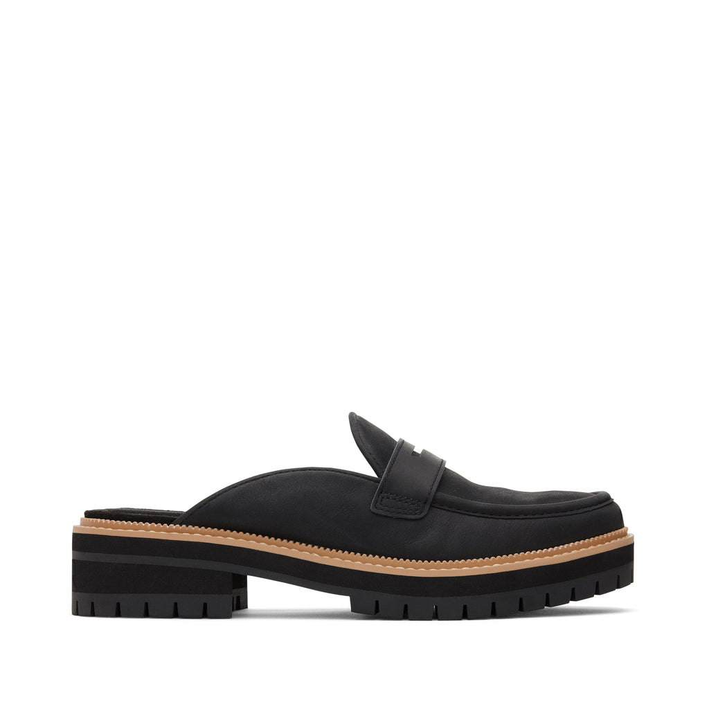 Cara Mule Black Leather Loafer Side View