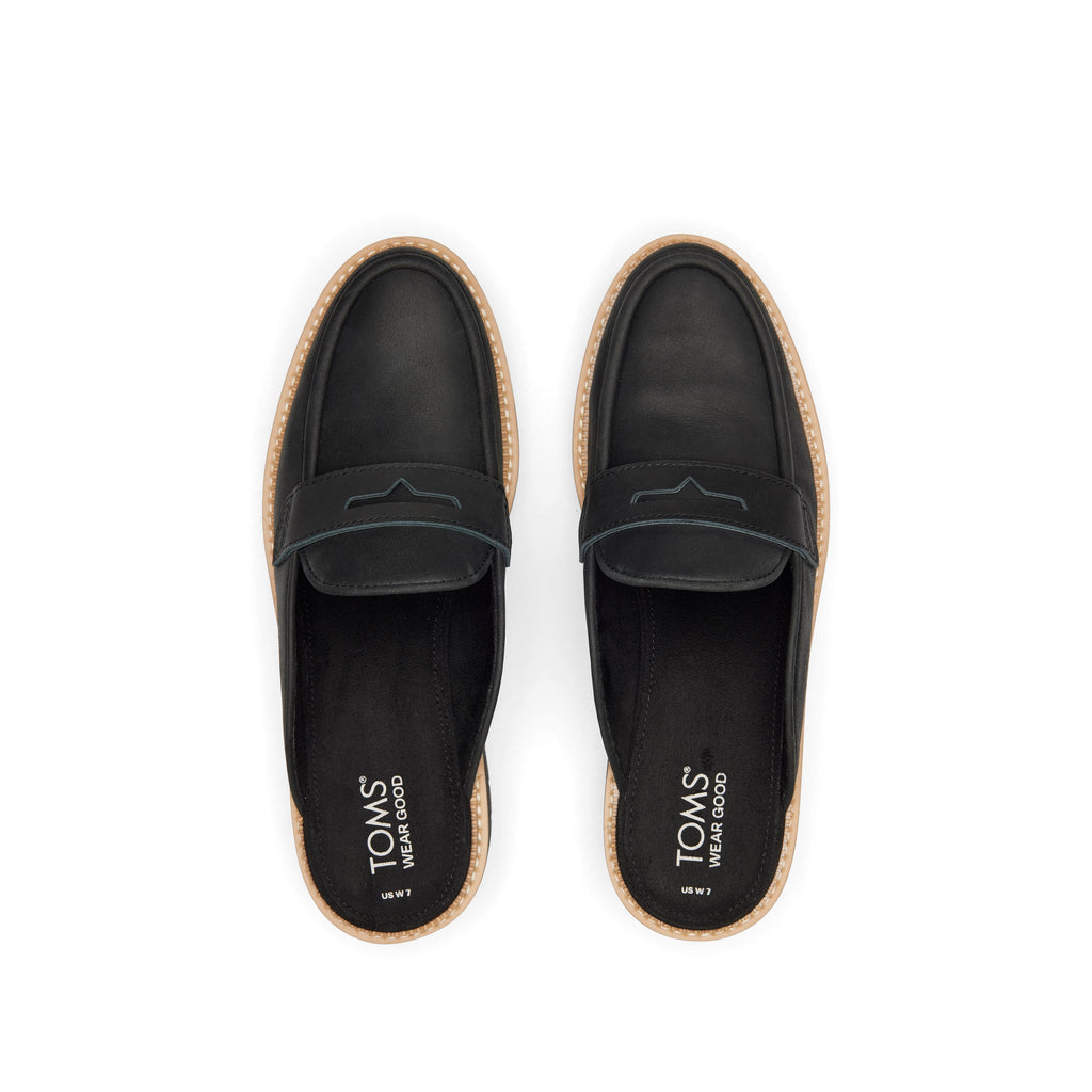 Cara Mule Black Leather Loafer Top View