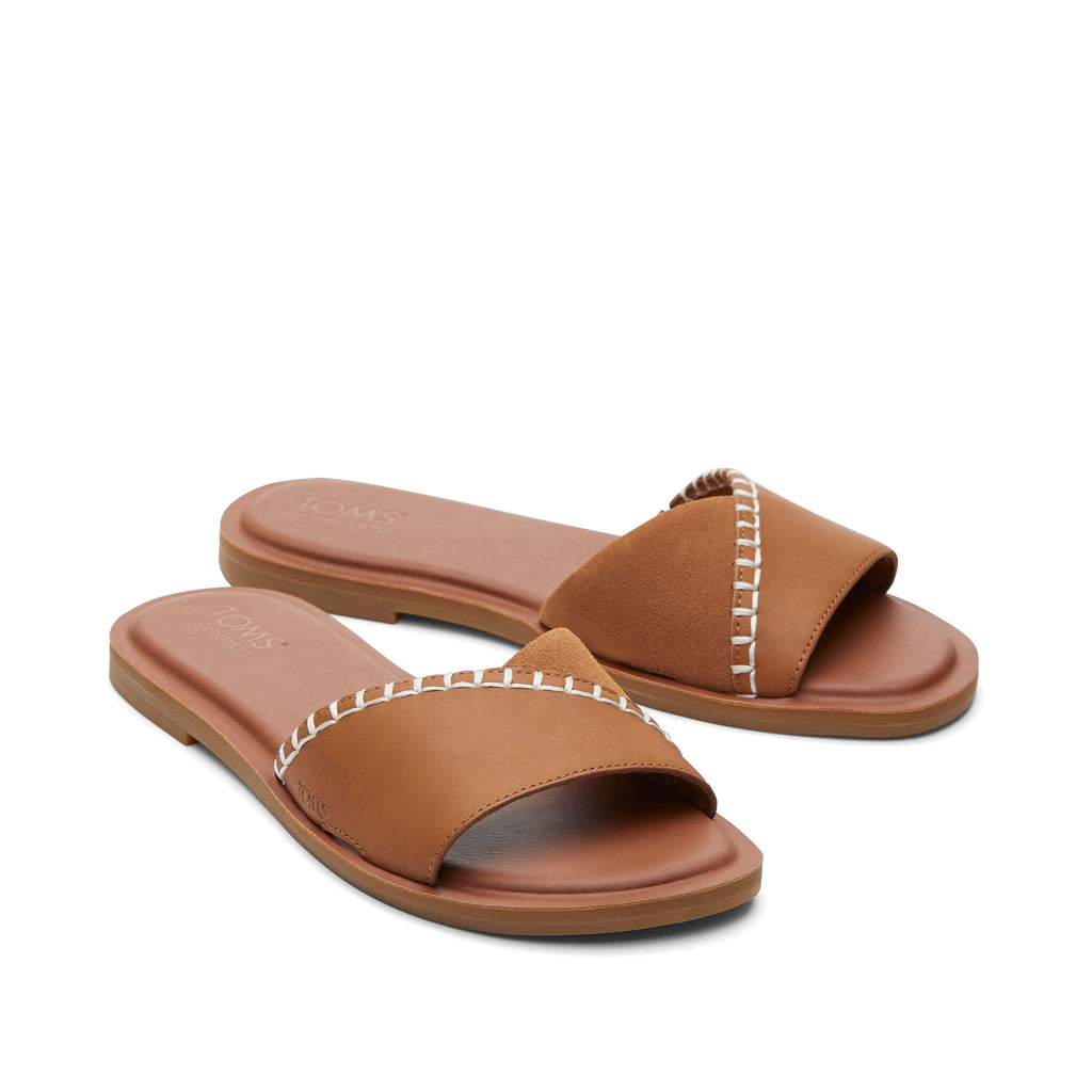 Shea Tan Leather Slide Sandal Front View