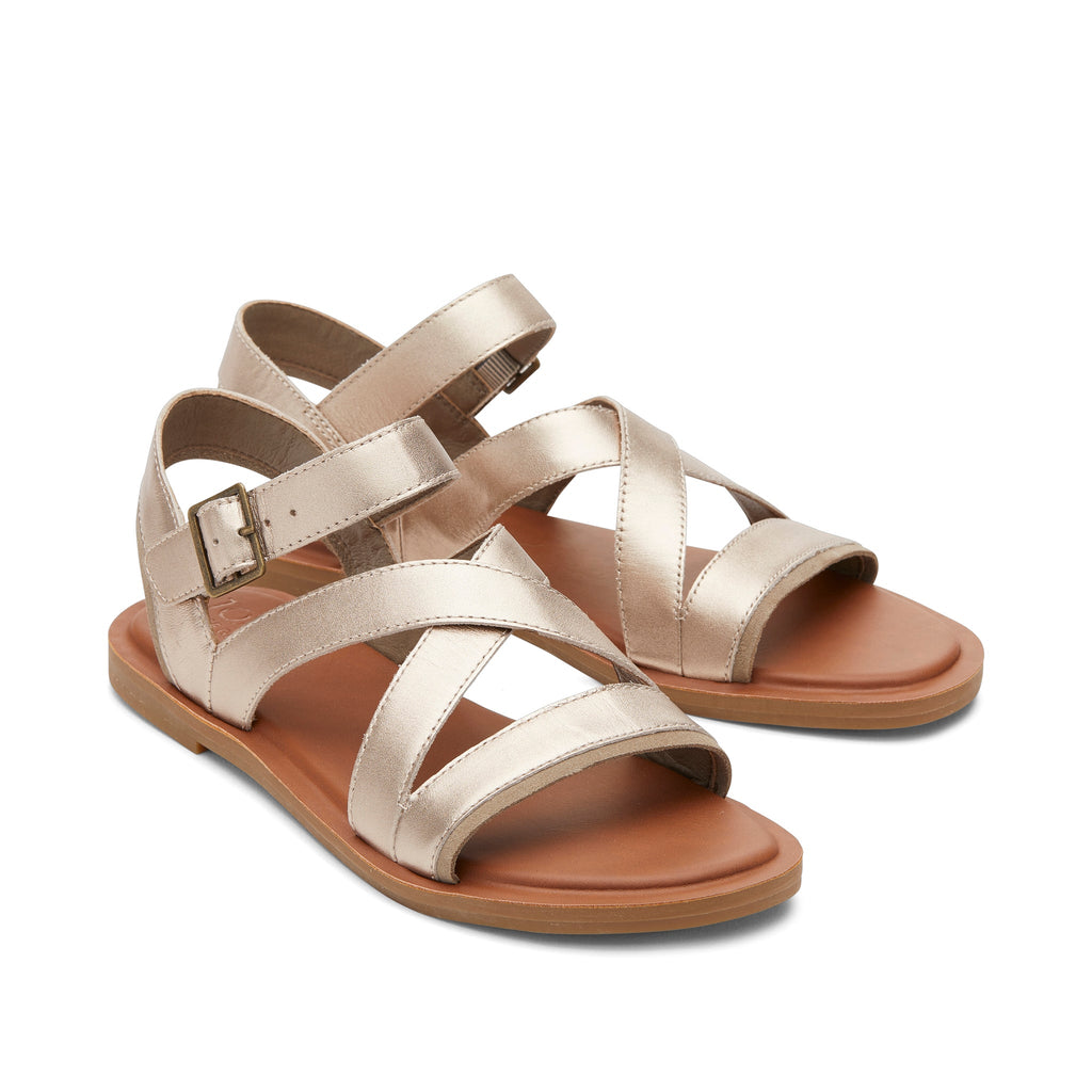 Sloane Gold Leather Strappy Sandal Front View