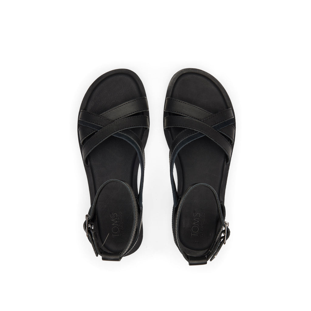 Rory Black Leather Sandal Top View