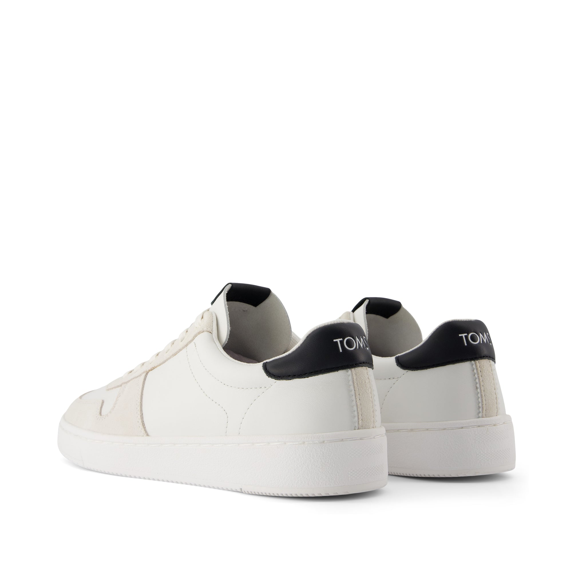 TRVL LITE Court White and Black Leather Sneaker Back View