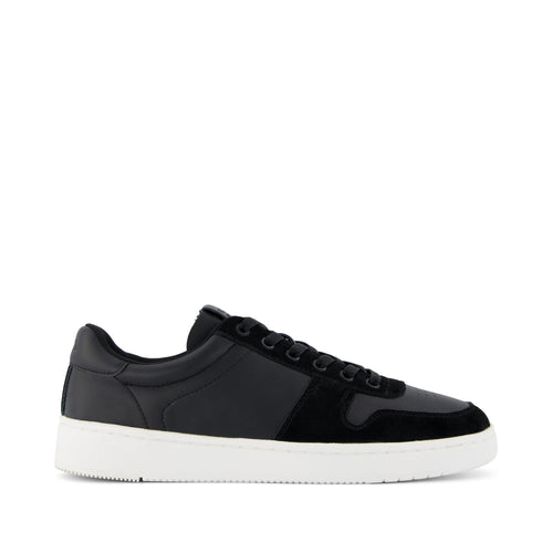 TRVL LITE Court Black Leather Sneaker Side View