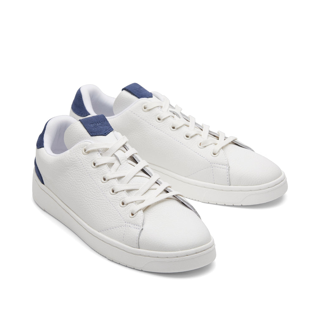 TRVL LITE White and Blue Leather Lace-Up Sneaker Front View