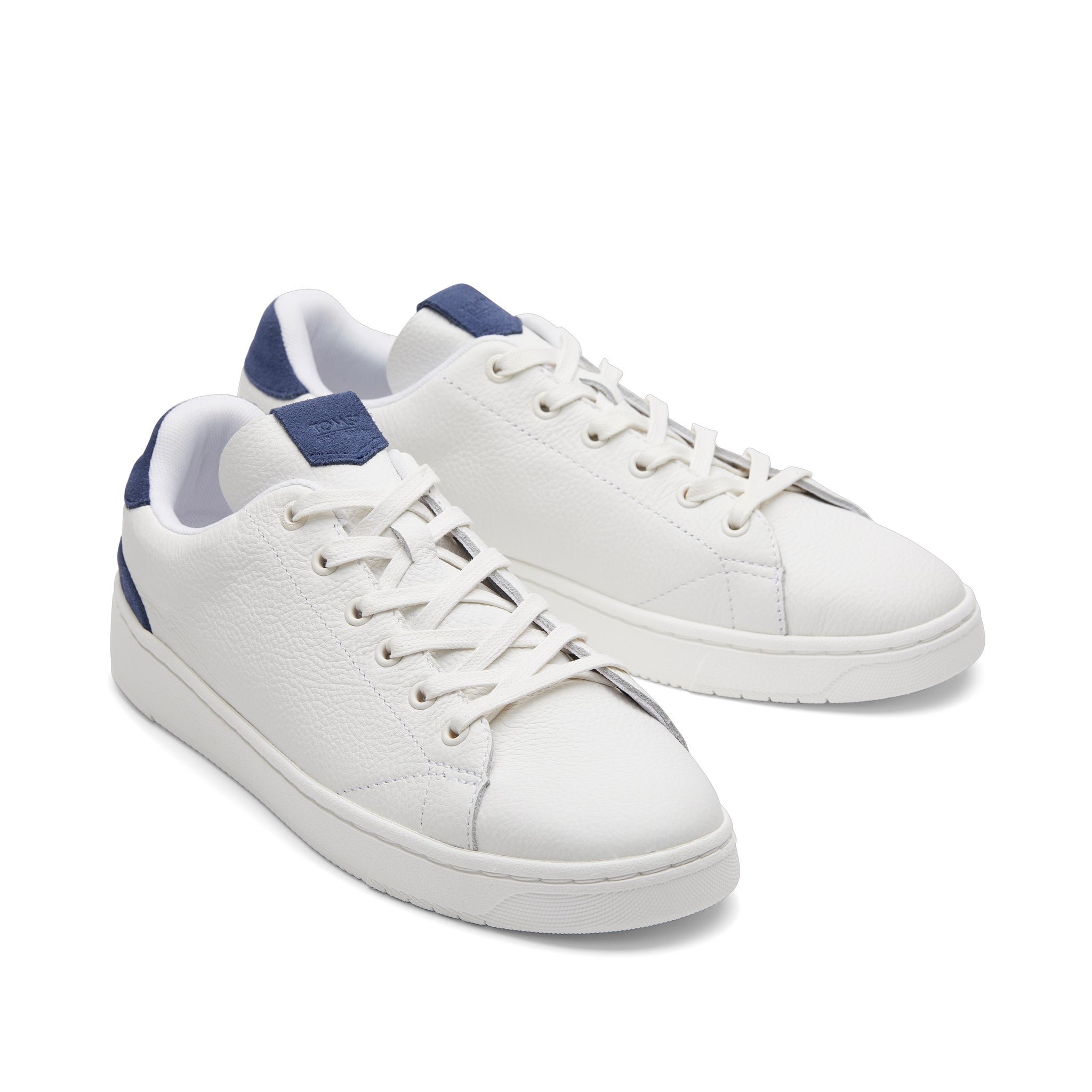 TRVL LITE White and Blue Leather Lace-Up Sneaker Front View
