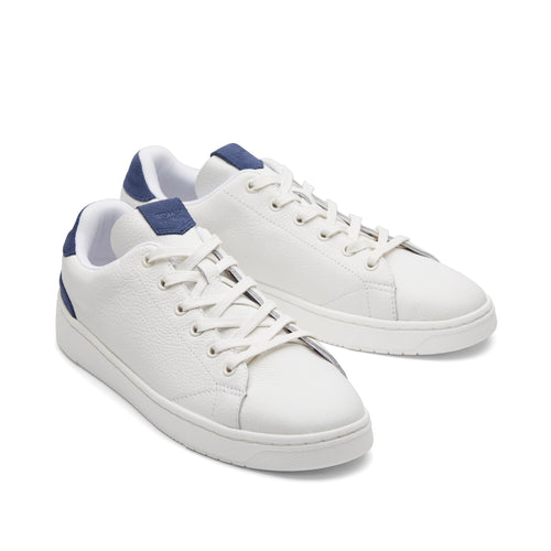 TRVL LITE White and Blue Leather Lace-Up Sneaker Front View