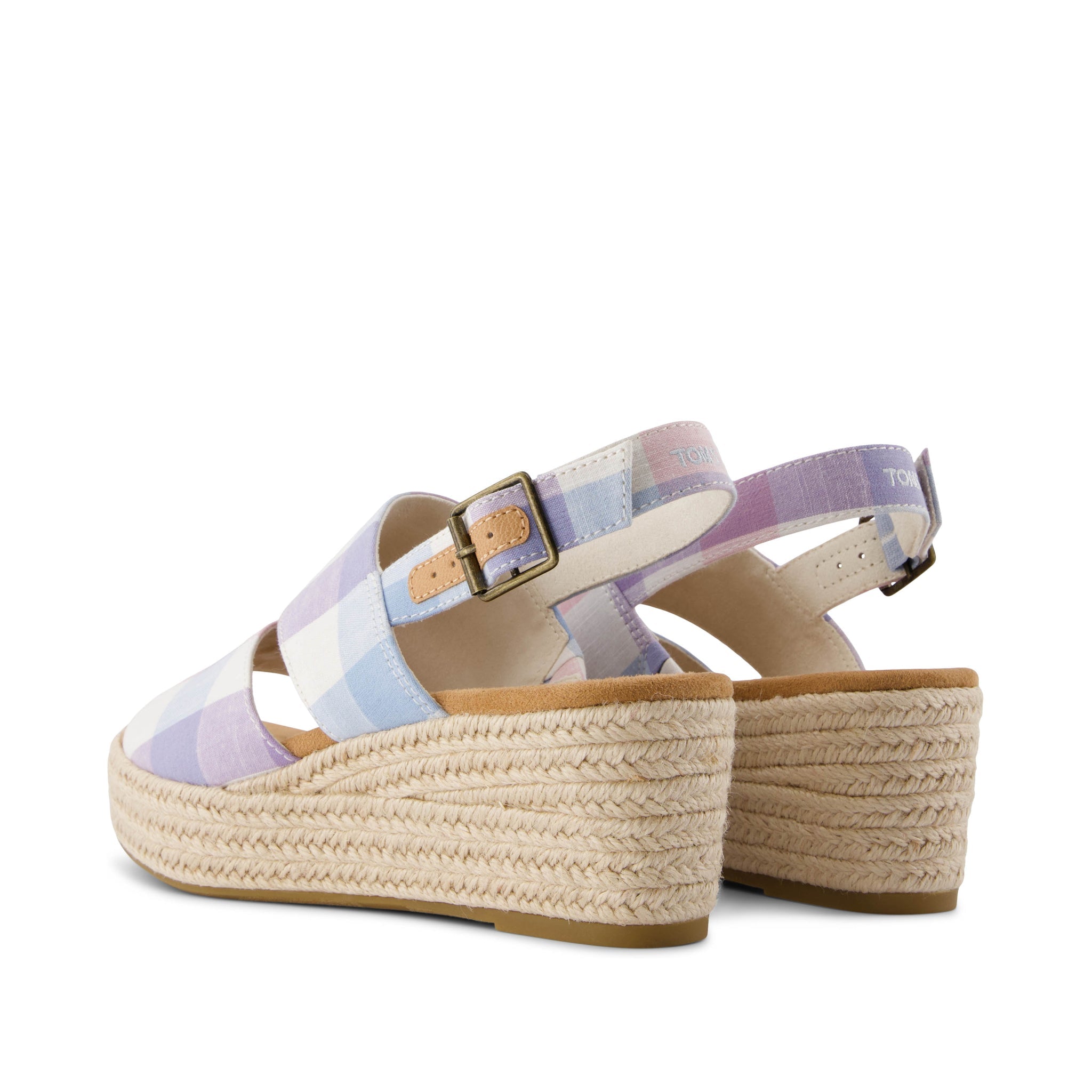 Claudine Blue Picnic Plaid Wedge Sandal Back View