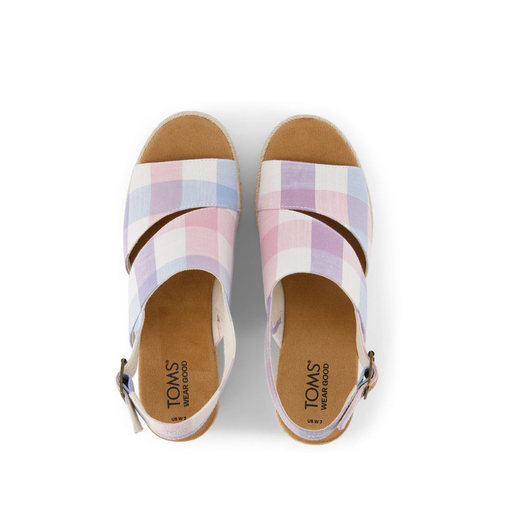 Claudine Blue Picnic Plaid Wedge Sandal Top View